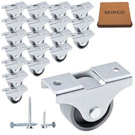 SKIR'CO (Pack of 20 pcs) Small 25 mm Furniture Castors, Grey Plastic Wheels, Non-Swivel, Fixed Casters, One-Way Direction, Screws Included (20)