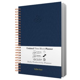 Undated Daily Planner - Time Blocking Planner. To Do List, Hourly Schedule, Daily and Monthly Agenda. Time Management & Productivity Planner. Spiral-Bound Notebook. 200 Pages, 8.5" x 11"