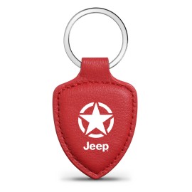 iPick Image Jeep Willys Star Logo Soft Real Red Leather Shield-Style Key Chain