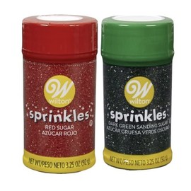 Wilton Pack of 2 Red Green Food Glitter Sanding Sugar for Holiday Baking Treats