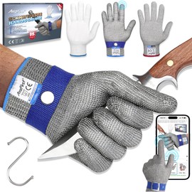 Cut Protection Kitchen Gloves, Powerful Level 9 Protection, Stainless Steel Wire, Metal Mesh Work Gloves, Chain Gloves, for Mandolin Cutting, Plus Inner Gloves, Size 10/XL, Pack of 1
