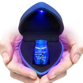 Filenmu Small Urns for Human Ashes Keepsake, Mini Urn Cremation for Ashes, Little Tiny Baby Infant ERN Earns Holder Container Necklace Loss Memorial Gifts Funeral Urn - Heart Box with Blue Light