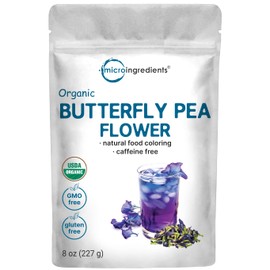 Micro Ingredients Organic Butterfly Pea Flower Tea, 8 oz (680+ Cups) | Loose Leaf Herbal Tea | Natural Blue & Purple Color | Rich in Antioxidants | Caffeine-Free, Non-GMO, No Sugar