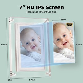 Frameo 7INCH WiFi Acrylic Digital Picture Frame,1024 * 600 IPS Screen Digital Photo Frame,32GB Build in Memory,Auto-Rotate,Share Your Love Anytime Anywhere