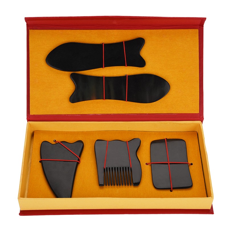 Horn Scraping Plate Set Massage Health Relaxation Natural Facial Body
