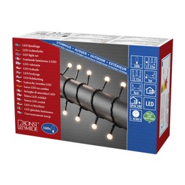 Konstsmide 3695-107 LED Globelichterkette mit kleinen runden Dioden / für Außen (IP44) / VDE geprüft / 24V Außentrafo / 160 warm weiße Dioden / schwarzes Kabel, Warmweiß