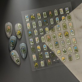 Summer Flower 5D Nail Stickers Dotting Crystal Diamond UV Stickers for Women Aesthetic Nail Art Supplies