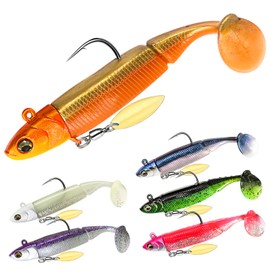 TABKSOLA Rubber Bait Set, Pre-Assembled Rubber Bait, Set of 6 Predatory Fish Bait, Sinking Bait for Salt and Freshwater, Gift for Men for Fishing.