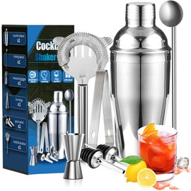 Cocktail Bar Set Kit 7 Piezas Utensilios de Bar Conjuntos para el Bar Coctelera de la Barra Coctelera del Cóctel Vino de Acero Inoxidable Barra de Coctelería Juego del Coctel con el Casquillo y el Tamiz del Jigger Coctelera del Martini Gran Capacidad par