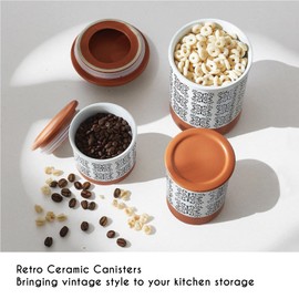 JODEVI Canisters Sets for Kitchen Counter Ceramic Food Storage Jars Containers with Airtight Lids, Sugar and Flour Canister Set of 3 Kitchen Canisters for Coffee, Tea, Spice - Stylish Countertop Décor