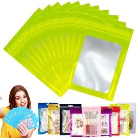 Green Foil Ziplock Bags Small Smell Proof Bag Mylar Bags Holographic Packaging Bags,100pcs 12x18cm Resealable Storage Pouches Grip Seal Bags Clear Plastic Bags for Food Storage,Jewelry,Electronics