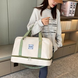 Vllcsla Women's Sports Bag 38.4L Travel Bag with Shoe Compartment and Wet Pocket, Fitness Bag, Weekender Bag, Travel Bag, Women's Weekender Hand Luggage, Travel Bag, Sports Bag, Waterproof, White