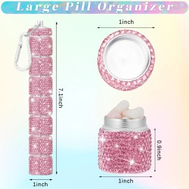 Ziliny Bling Pill Case 7 Day Rhinestone Pill Container Keychain Weekly Pill Holder T...