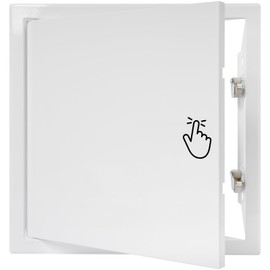 12" x 12" Inch Galvanized Steel Access Panel Door with Click Open/Close Mechanism, for Indoor Use, Opening Flap Cover Plate Latch, Inspection Hatch, White Polymer Coating