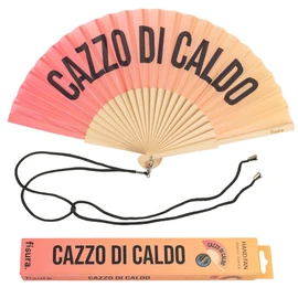 Fisura – Ventaglio originale con messaggio “Cazz* di caldo”. Ventaglio in legno moderno e divertente. In toni rossi. Con cordino. Dimensioni: 42,5 x 23 cm.