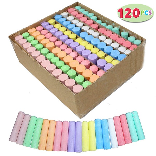 Joyin 120 Pack Giant Box Non-toxic Jumbo Washable Sidewalk Chalk Set in 10 Colors (120 Pieces)