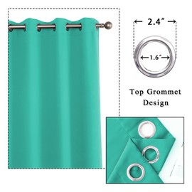 KEQIAOSUOCAI Turquoise Blackout Curtains 54 Inches Long for Bathroom - Grommet Room Darkening Thermal Insulated Teal Green Half Curtain Drapes for Kitchen Basement, 2 Panels, 34W x 54L