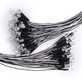 DiCUNO 5 mm LED Diodes with Cable, 24-25 cm Pre-Wired 12 V White LEDs, 550Ω Resistor, for Lighting Projects and Model Making, Pack of 100