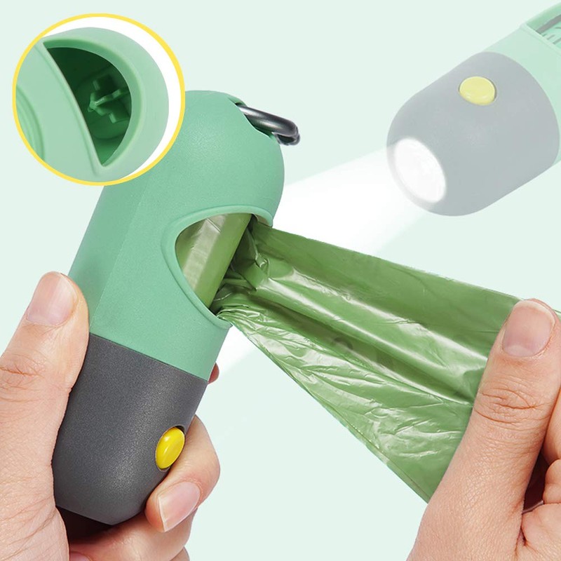 Dog Poop Bag Dispenser with Built-in LED Flashlight and Metal