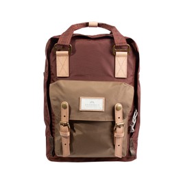Doughnut Macaroon Jungle Unisex Backpack with Laptop Compartment, Student Backpack, Functional & Handmade, Backpack Made from Recycled PET Bottles & Ocean Waste, Daypack in Maroon x Khaki