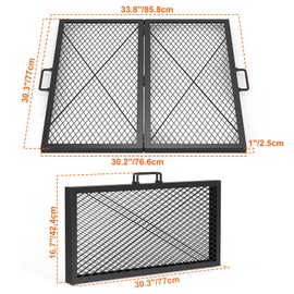 only fire Foldable X-Marks Fire Pit Cooking Grate, Outdoor Square Campfire Grill Grate with Handles, Portable Camping Cookware for Outside Party,30 inch