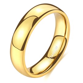 TIGRADE 2mm 4mm 6mm Gold Titanium Ring Dome High Polished Wedding Band Comfort Fit Size 4-12, 6mm, Size 10