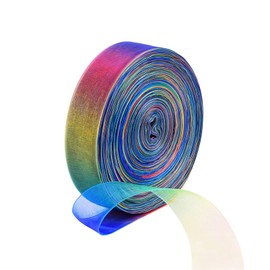 Yucenora 1 Inch 50 Yards Rainbow Shimmer Sheer Organza Chiffon Ribbon Colorful Clear Tulle Ribbon for Gift Wrapping, Crafts, Party Decoration Wreaths Decor