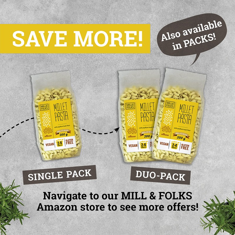 Mill & Folks Millet Pasta Elbow 4x200g | Vegan &