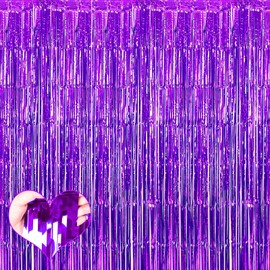 4 Pack Purple Fringe Curtain Backdrop, 3.2Ft x 6.6Ft Metallic Tinsel Foil Fringe Streamers Curtains for Photo Booth Birthday Wedding Baby Shower Party Bridal Bachelorette New Year’s Decorations