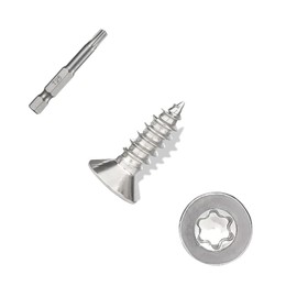ANCHOREASE Torx/Star Drive Flat Head Self Tapping Screws, M5×16mm, 100 Pcs, 18-8 (304) Stainless Steel Wood Screws, Used for Wood, Plastic and Soft Metal, 1 Pcs T25 Star Bit Included