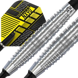 Harrows NX90 Bomb Darts Set Soft Tip I Professional Darts 90% Tungsten 21g, 23g & 25g Pro Darts I 10pc Set with Black Supergrip Midi Shafts & NX90 Flights (Bomp Shape, 20g)