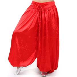 MUNAFIE Belly Dance Arab Carnival Satin Pants Hot Red
