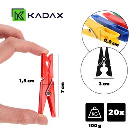 KADAX Clothes Pegs, 20 x Sturdy Plastic Clips, Colourful Sock Clips, Windproof Clips for Indoor and Outdoor Use (Green/Yellow/Red/Blue)