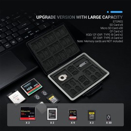JJC 45 Slots Memory Card Case Holder Water-Resistant Anti-Shock Memory Card Wallet Storage for 30 Micro SD SDXC SDHC TF Cards, 9 SD SDXC SDHC Cards, 2 XQD/CF Express Type B, 2 CF Express Type A