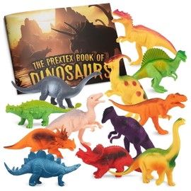 PREXTEX Dinosaur Toys for Kids 3-5 - 12 Dinosaurs Figurines and Dinosaur Book for Kids - Realistic Toy Dino Figures - Dino Toys with Educational Books for Boys and Girls