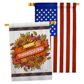 Grateful Thanksgiving House Flag - Pack Fall Turkey Give Thanks Gobble Pumpkin Season Autumntime Cornucopia USA Applique - Decoration Banner Small Garden Yard Gift Double-Sided Made In 28 X 40