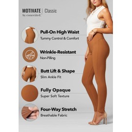 Conceited Stretch Ponte Pants for Women - Dressy Leggings - High Waist Shaping Butt Lifting Beige Nude - Large-X-Large