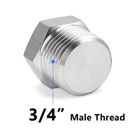 Feelers 3/4" NPT Male Outer Hex Head Thread Plug Pipe Fitting, 304 Stainless Steel Oil Drain Plug Fitting (Pack of 1)