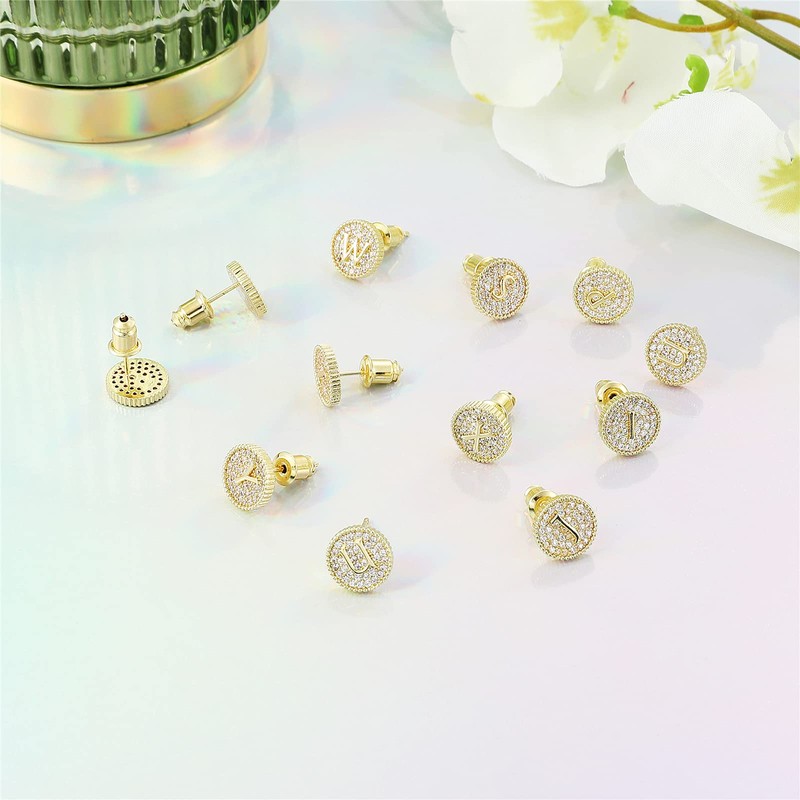 Round Initial Stud Earrings Women's Dainty A-Z Letter Earrings Hypoallergenic