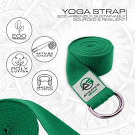 Yoga Strap Belt with Metal D-Ring Buckle, 6ft long & 1.5 inch wide, Made with Durable Cotton for Stretching and Flexibility (Green)