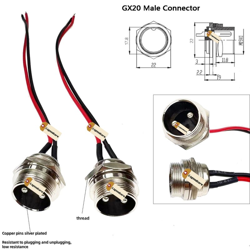 Lsgoodcare 2Pcs GX20-2Pin Female 2Pcs Male Aviation Connector Power Cable