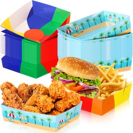 Teling 36 Pcs Beach Theme Party Supplies Large Beach Paper Plates Summer Pool Food Trays Nacho Boats 5 lb Food Boats Nacho Trays Disposable Serving Snack Tray for Beach Ball Party Birthday Decorations