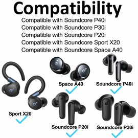 A-Focus [ 9 Pairs ] for Soundcore P20i / P30i / P40i / Sport X20 / Space A40 / Sport X10 Replacement Silicone Comfortable Eartips Cover Accessories Compatible with Soundcore Life A1 Black L/M/S