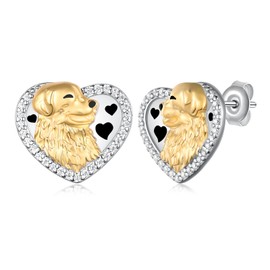 Sterling Silver Golden Retriever Dog Stud Earrings - Cute Animal Jewelry Gifts for Women Dog Lovers