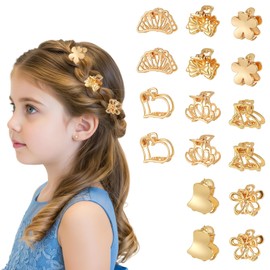 Ouligay 16 Pack Mini Flower Hair Clips Metal Small Hair Claw Clips Gold Decorative Heart Bow Little Tiny Hair Clips Nonslip Bangs Pins Hair Accessories for Women Girls 8 Styles