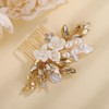 Teyglen Dainty Flower Wedding Hair Comb Bridal Silver Leaf Rhinestone
