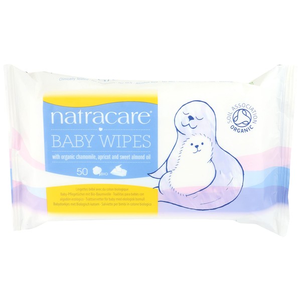 Natracare Organic Cotton Baby Wipes With Essential Oils of Chamomile, Apricot and Sweet Almond Oil (16 Packs, 800 Wipes Total)
