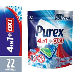 Purex 4-in-1 + OXI Laundry Detergent Pacs, Fresh Morning Burst, 22 Count