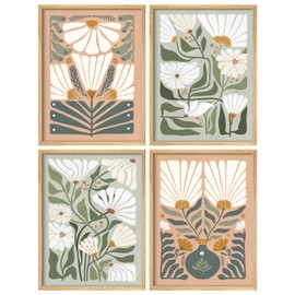 SIGNWIN Framed Poster Set Minimalist Floral Design Scandinavian Flower Illustrations Modern Art Decorative Scenic Multicolor Nature Wilderness for Bedroom - 8"x10"x 4 Natural