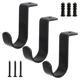 Kowibcl Curtain Rod Brackets for Ceiling-Mounted, Drapery Rod Holder for 1"Diameter Rod, Set of 3, Black